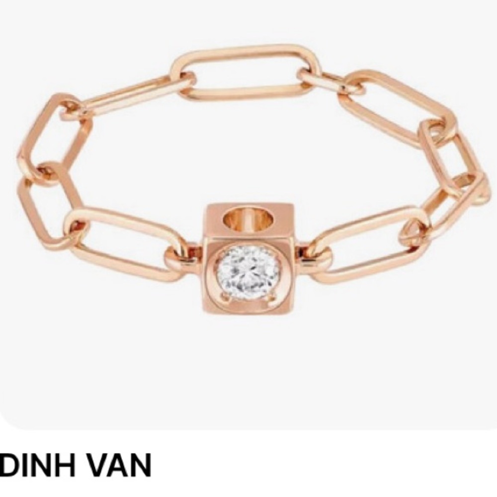 Dinh Van LE CUBE DIAMOND 18k Rose Gold paperclip Chain ring brand new